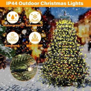 Lichtsnoer voor kerstboom, 16 strengen, 2 m, 400 leds, kerstboomverlichting met ring, lichtketting, IP44 waterdicht, timer, 8 modi, kerstboomverlichting voor kerstdecoratie buiten 