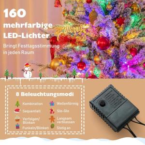 Kunstkerstboom, 135 cm, dennenboom met 160 ledlampen en sneeuw, 8 transformatiemodi, kerstboom met dichte takken