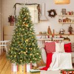 Kunstkerstboom met verlichting, 180 cm, met 330 warmwitte en meerkleurige ledlampen, 8 lichtmodi, 1018 PE en pvc-takpunten, opvouwbare metalen standaard
