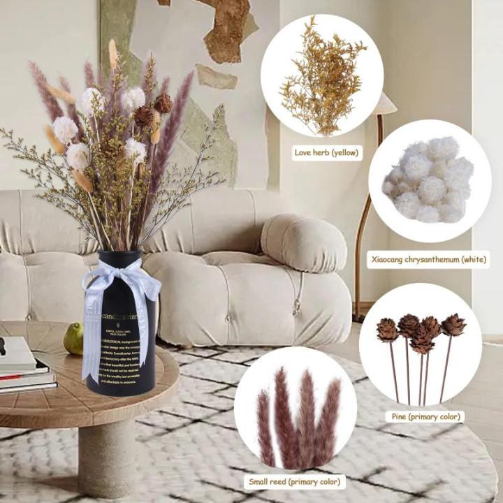 Pampas gedroogde bloemen, decoratie, natuur, 63 stuks, doe-het-zelf, gedroogde bloemen, boeket, ideaal voor boho, woonkamer, slaapkamer, vazen (LZGSGO-0103)