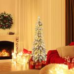 120 cm potlood, kerstboom met sneeuw, leds in warm wit en kleurrijk, 11 lichtmodi, timer, kunstkerstboom met verlichting en metalen standaard, kerstboom voor Kerstmis, wit