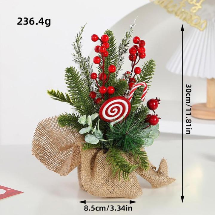 Kunstkerstboom, 30 cm, kunstkerstboom met bessen, sneeuwbedekte kerstversiering voor zelfgemaakte tafel-kerstdecoraties, rood