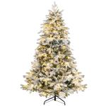 Kunstkerstboom met verlichting, 180 cm, 260 warmwitte leds, dennenboom met sneeuw en metalen standaard, sneeuwbedekt, wit