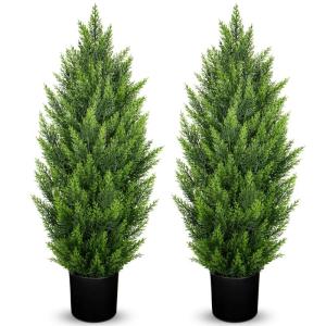 Künstliche Zedern, 91 cm, 2 Stück, künstlicher Formschnitt, UV-beständig, künstliche Sträucher, Zypressen, 14 cm breit, robuste Töpfe für Zuhause, Innen- und Außenbereich,