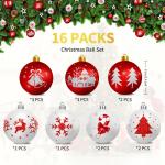 , kunststof kerstboomversiering, 16 stuks, kerstboomversiering, decoratie, Kerstmis, rood-wit, kerstdecoratie, kerstboomballen met sleutelkoord