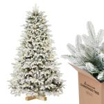 Witte kunstkerstboom met verlichting, 180 cm, sneeuwdennenboom, kunstkerstboom met 330 leds, handschoenen, houten standaard