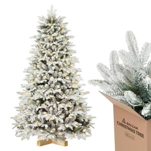 Witte kunstkerstboom met verlichting, 180 cm, sneeuwdennenboom, kunstkerstboom met 330 leds, handschoenen, houten standaard