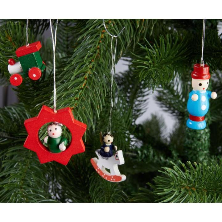 24 Stuks Houten Kerstboomdecoraties - tot 4 cm Hoge Figuren - Kerstmis Houten et Handbeschilderd - Traditionele Boom Kerstboomdecoraties - Geschenken - Locomotief - Sneeuwpop