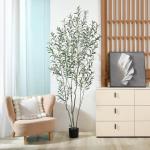 Kunstolijfboom, 210 cm, kunstplant olijfboom met natuurlijke houten stam en levensechte vruchten voor thuis- en kantoordecoratie, grote voor binnen, 1 verpakking