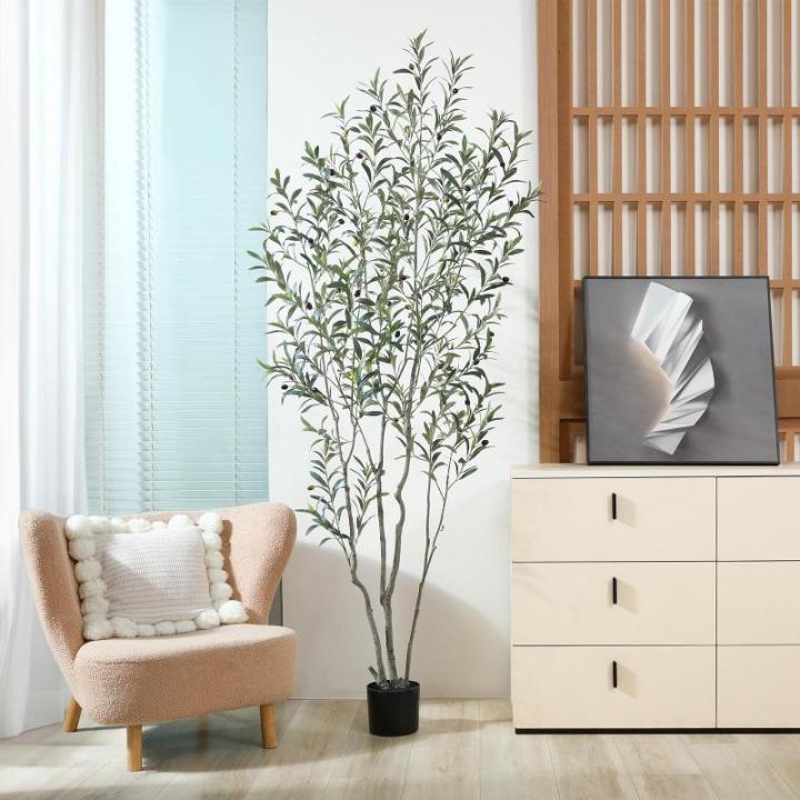 Kunstolijfboom, 210 cm, kunstplant olijfboom met natuurlijke houten stam en levensechte vruchten voor thuis- en kantoordecoratie, grote voor binnen, 1 verpakking