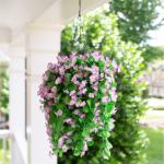 Opknoping mand, nep opknoping plant, zijde orchidee bloemen, faux bloem arrangement voor buiten tuin tuin tuin zakje patio indoor woondecoratie (Violet)