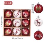 9 stuks 6cm , kerstboomballen, traditioneel rood en wit elandentekenthema, kerstboomversiering, uitgerust met touw kraftpapier inwikkeling