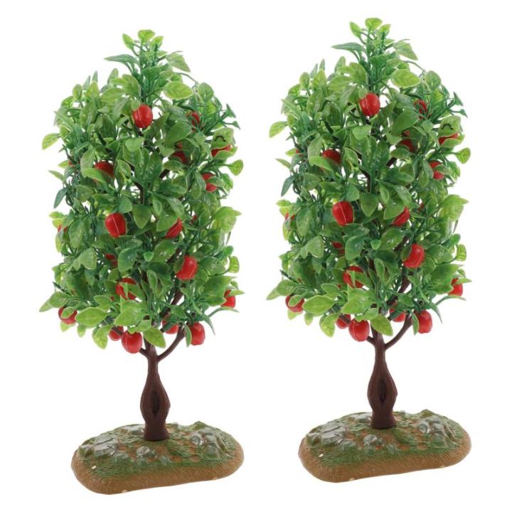 2 Sätze Obstbaum-Modell Baumförmiges Dekor Obstbaumspielzeug Architektur Gefälschte Bäume Simulationsbaumverzierungen Mini- Sandkasten-miniaturen Green Plastik 2 Stück * 2