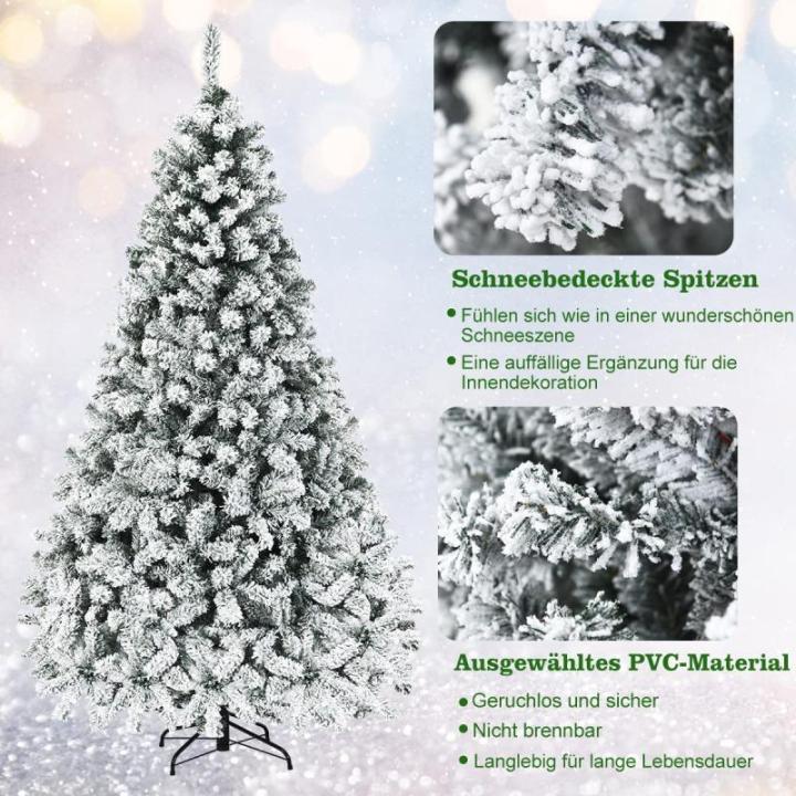 Kunstkerstboom met sneeuw en warmwitte ledverlichting, dennenboom met metalen standaard, pvc-naalden, kunstboom, klapsysteem, 225 cm, 180/225 cm