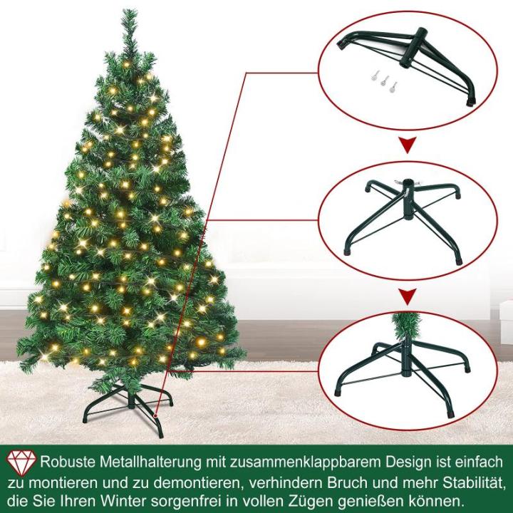 Kunstkerstboom met verlichting, 150 cm, pvc, kunstkerstboom met 180 leds en standaard, kunstkerstdecoratie, groen