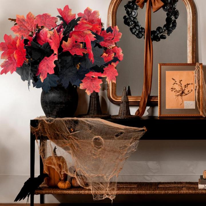 4 stuks kunstmatige esdoornbladeren, herfstbladeren, esdoorntak, decoratie voor Halloween, Thanksgiving, kunstesdoornbladeren, herfst, voor binnen en buiten, vazen (Halloween)