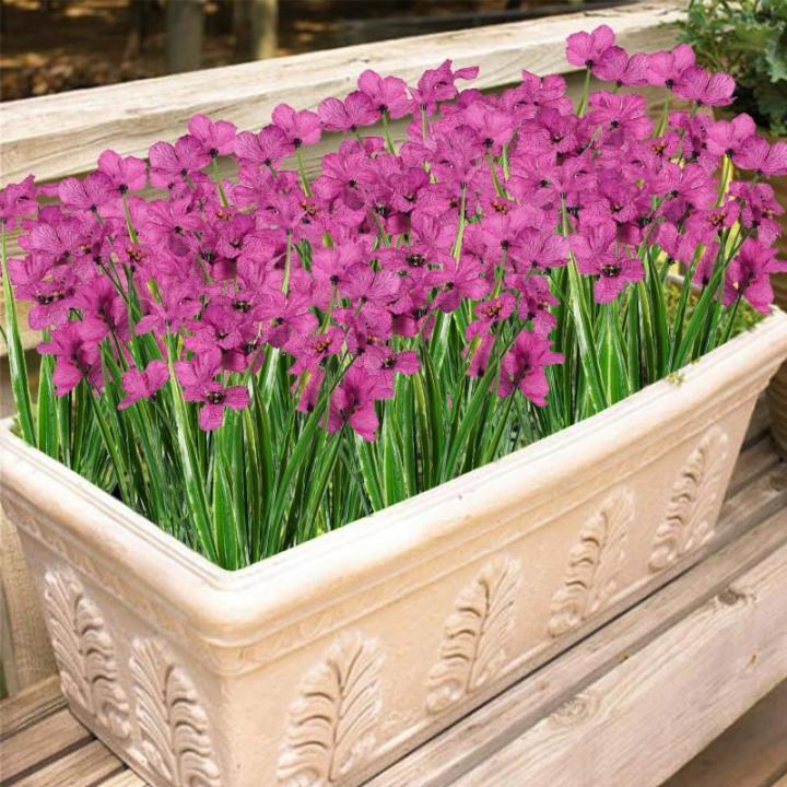 12Pcs Outdoor Nep Planten Plastic UV Bestand Faux Bloemen Planten Bulk Voor Indoor Outdoor Opknoping Planter Tuin Venster Doos Thuis Bruiloft Decor