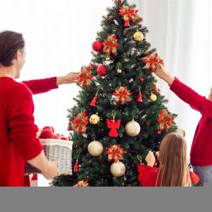 24 Stück Weihnachtsblumen für Weihnachtsbaumdeko, Weihnachten Funkeln Weihnachtsstern Blumen mit Clips für Hochzeit Weihnachtsbaum Neujahr Ornamente (Bronze,11 cm)