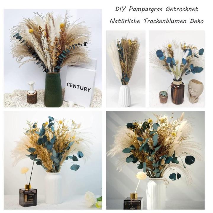 Gedroogde pampasdecoratie, gedroogde bloemen, natuurlijk, doe-het-zelf, droogbloemen, boeket, ideaal voor boho, woonkamer, bruiloft, slaapkamer en vazen (LZGSGO-0106)