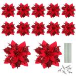 12 Weihnachtsstern-Weihnachtsdekorationen Weihnachtsbaum-Blumendekorationen Mit Clips Und Stielen Künstliche Weihnachtssterne Für Weihnachtskranz-Partydekorationen