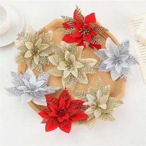 Weihnachtsblume, Weihnachtsstern, Glitzer Weihnachtsblumen Weihnachtsstern, Weihnachtsbaum Blumen Dekoration, Artificial Christmas Flowers Weihnachtsstern Blumen (Gold,10 Stück)
