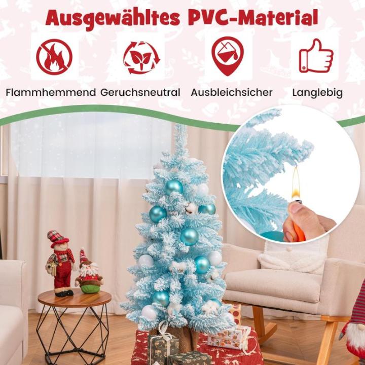 90 cm Mini künstlicher Weihnachtsbaum, Tannenbaum klein mit Schnee & Zementbasis, Chirstbaum mit 136 Spitzen, 12 Wattekugeln & 24 Weihnachtskugeln, Kunstbaum Dekobaum für Zuhause
