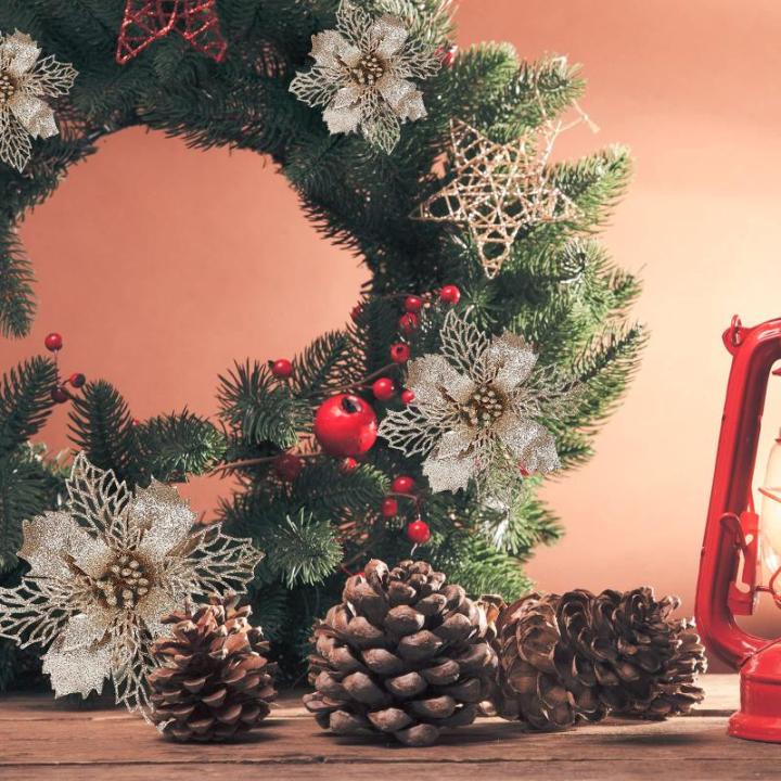 21 stuks kerstbloemen kerstboomversiering bloem kunstbloem glitter kerstboomversiering champagne Kerstmis