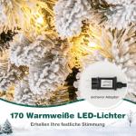 Kunstkerstboom met verlichting, 180 cm, pop-up dennenboom met 170 warmwitte ledlampen en 517 takuiteinden, gevlokte kerstboom, kunstboom voor thuis, bedrijf en kantoor