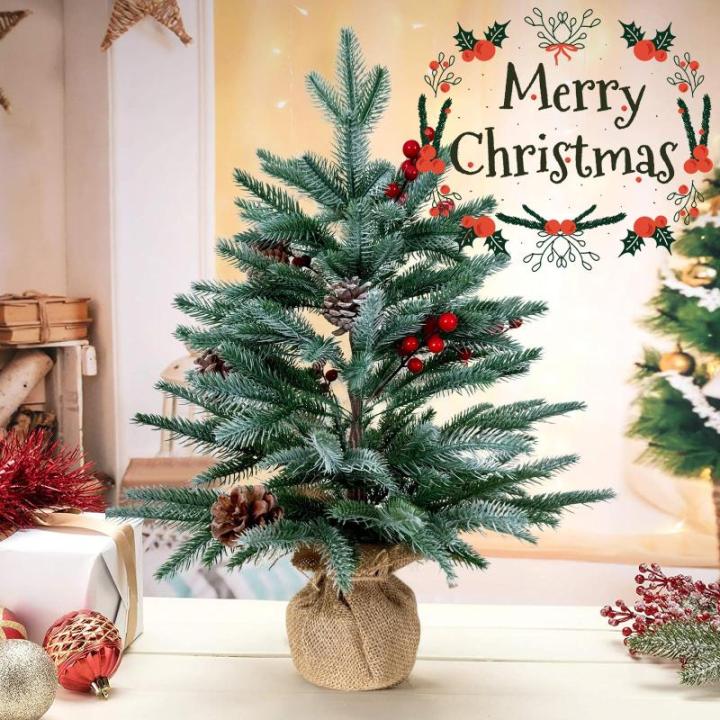 55 cm kerstboom vijf vorken PE rood fruit linnen mist witte boom, 8 dennenappels, 8 bessen | pluizige bevlokte kerstboom van 2 voet - geeft een feestelijke touch | dunne vlok op gr
