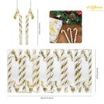 12 Kerststokjes, fonkelend, 13 cm, voor versieren van kerstboom, versieringen, hangende snoepstokjes, goudkleurige en witte strepen