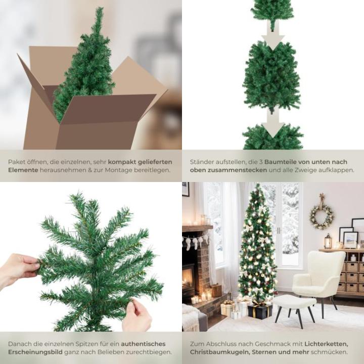 Künstlicher Weihnachtsbaum, naturgetreu, Weihnachtsbaum mit biegsamen Zweigen, voluminöses Nadelkleid, pflegeleicht, stabil, einfacher Aufbau, Tannenbaum künstlich als Weihnacht