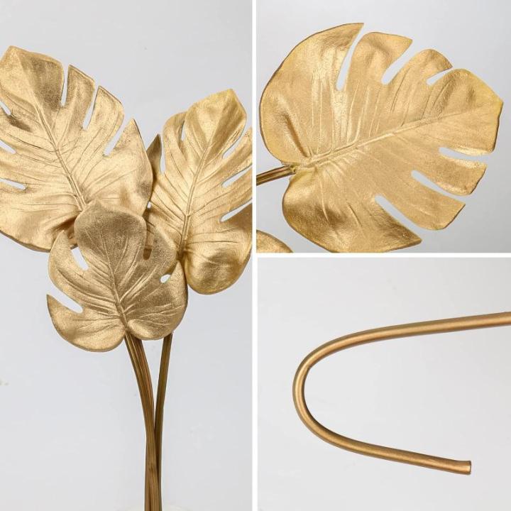 6 stuks Kunstmatige Monstera Bladeren met Lange Stam Tropische Nep Plant Bladeren Schuim Realistisch Goud Faux Monstera Blad voor Bloemstuk Huis Tuin Party Decor, 43x13cm, 40x9,5cm