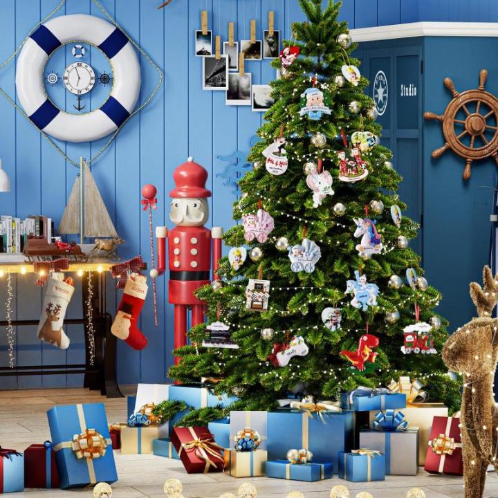 Gepersonaliseerde kersthangers met de naam Baby's eerste Kerstmis - 2023 kunsthars kerstboomversiering gepersonaliseerde , cadeaus voor baby's, zoon, kleinkinderen maan