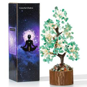 Groene aventurijn boom edelstenen kristallen boom decoratie groene kristallen steen grote levensboom geldboom kristal geluksbrenger boom houten sokkel esoterie geschenken veel gelu