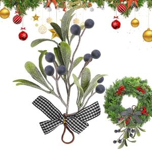 Grüne Weihnachtsmistel,Weihnachtsmisteldekoration - Weihnachtsdekoration, handgefertigter grüner Mistelzweig,Künstlicher Mistelzweig mit Schleife für Weihnachtsbaum, Fenster, K