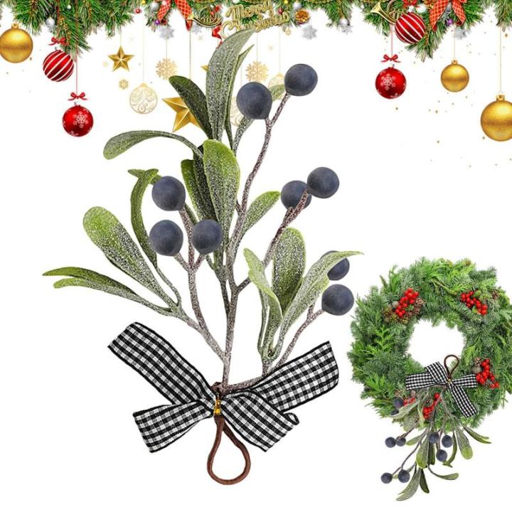 Grüne Weihnachtsmistel,Weihnachtsmisteldekoration - Weihnachtsdekoration, handgefertigter grüner Mistelzweig,Künstlicher Mistelzweig mit Schleife für Weihnachtsbaum, Fenster, K