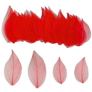 50 stuks kunstbladeren, decoratie, kunstbladeren, slinger, knutselen, droge bladeren, gedroogde bladeren, gebruikt voor doe-het-zelf handwerk, scrapbook, kaarten maken (rood)