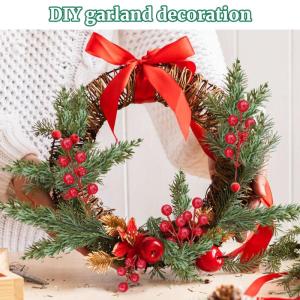 40 stuks kunstdennentakken met 10 rode bessenstelen, 22 cm, siliconen dennentakken, kunstmatig als echte decoratie, Kerstmis, strooidecoratie, dennen voor adventskrans, decoratie (