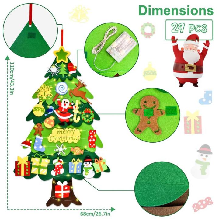 en kerstboom voor kinderen, doe-het-zelf en kerstboomset, 3.2ft en kerstboom voor peuters met 27 stuks afneembare ornamenten en 5M LED-verlichting, wandhangende en kerstboom decora