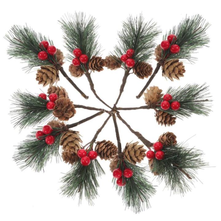 10st Kiefernzapfen Tannenzweig Künstliche Weihnachtspflücker Künstliche Beerenzweige Baum Pflücken Weihnachtsschmuck Girlande Pflanzen Weihnachts-kiefernpflücker Beeren Zweig 