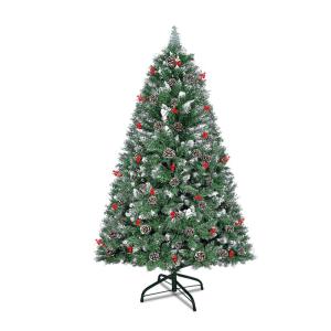 Kunstkerstboom, 180 cm, pvc, automatische kunstkerstboom met standaard, kunstkerstdecoratie, met sneeuw, dennenappels en bessen