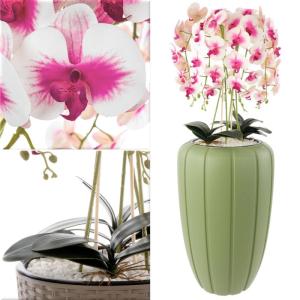 Kunstorchidee cascade boeket crèmerosa in pot, groen, 112 cm hoog, rubberen bloemen, 5 scheuten, decoratie voor thuiskantoor