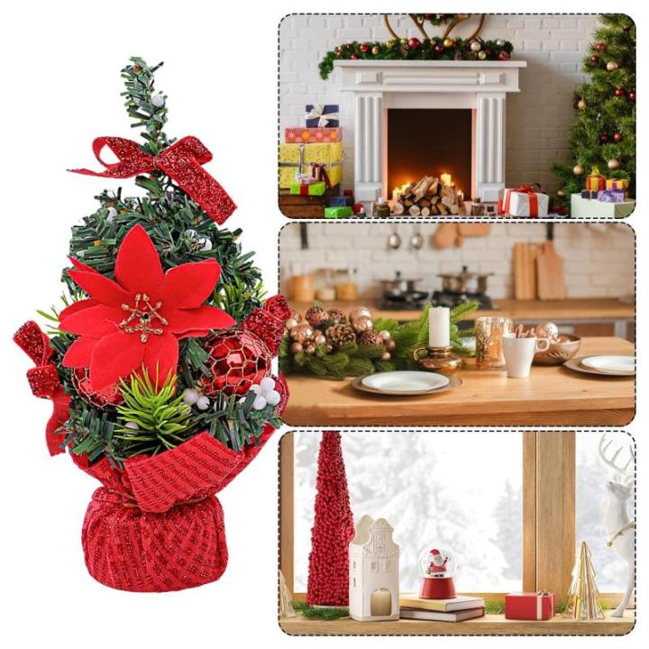 Tisch-Weihnachtsbaum,Weihnachtsbaum klein,8,27 Zoll Tisch-Weihnachtsbaum mit Schleifenkugeln und Beeren - Schleifen-Baumspitze, farbenfrohes, ästhetisches Kiefernbaum-Dekor für d
