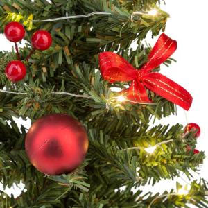 31486 - Decoratieve kerstboom met 20 leds in warm wit, ca. 25 cm hoog, met rode boomversiering in pot en USB-aansluiting, decoratie voor binnen, als winter-, advents- en kerstdecor
