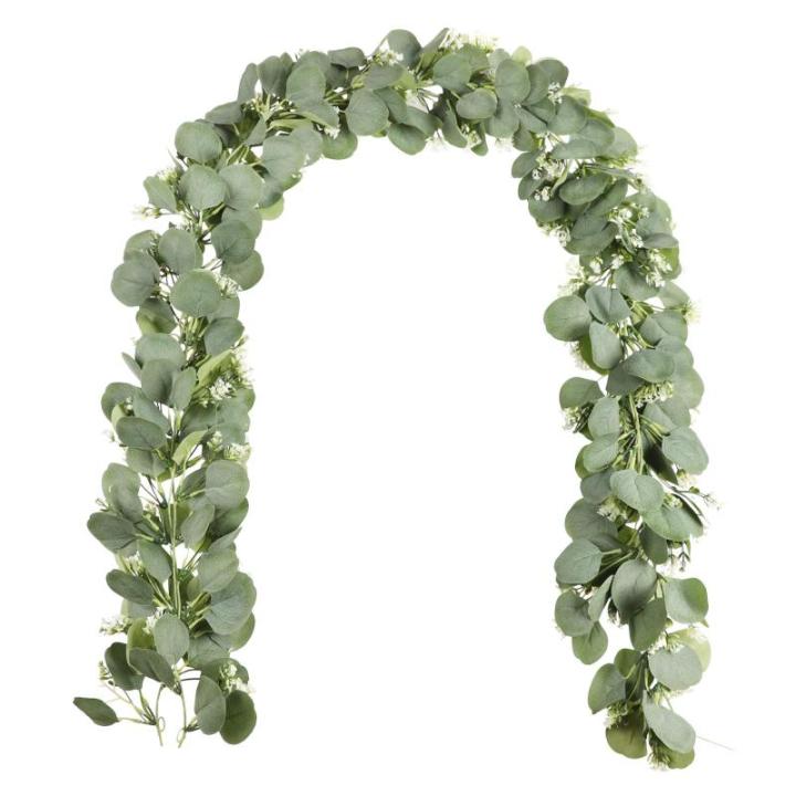 2 Pack Kunstmatige Eucalyptus Wijnstok met Baby's Adem Bloemen 6.2FT Nep Zijde Eucalyptus Bladeren Groene Slinger Opknoping Planten Wijnstok voor Bruiloft Achtergrond Boog Party Ta