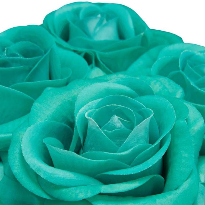 Rozenbox rond, 4 rozen, stabiele bloemenbox, wit, 10 jaar houdbaar, cadeau-idee, decoratieve bloemenbox, turquoise, 14 x 13 x 13 cm