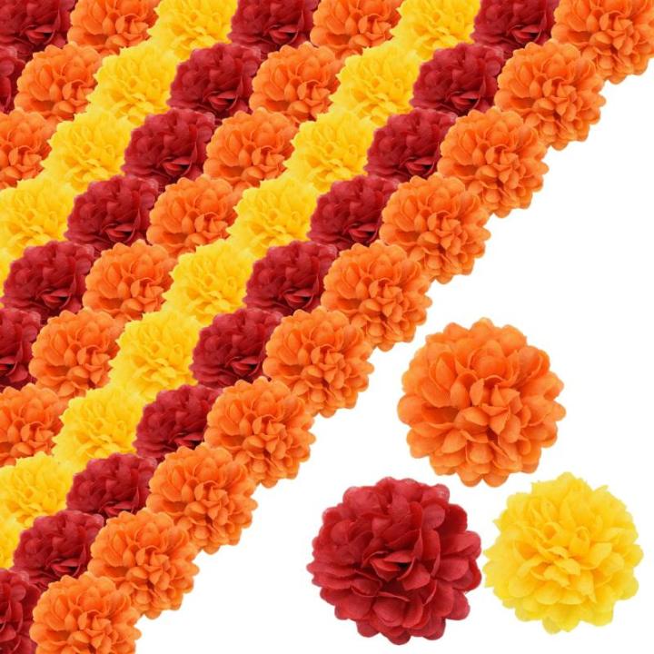 Goudsbloem bloemkoppen bulk, Halloween kunstmatige goudsbloemkoppen 60 stuks 4 cm zijden ringlingbloemen hoofden levenseer levende eik