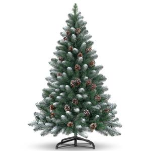 Kuro sagol Kunstkerstboom met sneeuw en dennenappels, moeilijk ontvlambare dennenboom met eenvoudige montage, stabiele kerstboomstandaard voor een realistische feestdecoratie