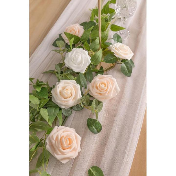 Kunstbloemen, rozen, 25 stuks, kunstrozen met stelen, kunstbloemen, rozen voor bruiloft, thuis, feest, babyshower, Valentijnsdag, decoratie, serie champagnekleur