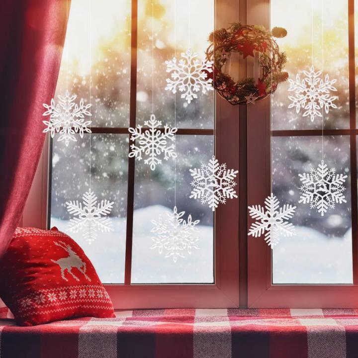 20 stuks sneeuwvlokken kerstboomdecoratie, kerstboomversiering, sneeuwvlokken, witte sneeuwvlokken, kerstboomversiering, hangende ornamenten voor kerstdecoratie